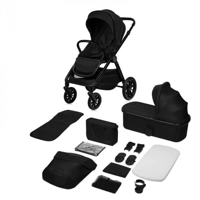 Carucior 2 in 1, Lionelo, Layla, Pana la 22 kg, Cadru aluminiu, Cu landou intarit si salteluta din spuma AirDots, Reversibil, Cu ventilatie 3D, Cu accesorii, EN1888-1, EN1888-2, EN1466, Negru [4]