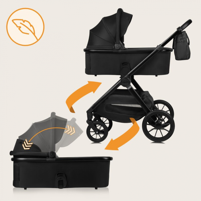 Carucior 2 in 1, Lionelo, Layla, Pana la 22 kg, Cadru aluminiu, Cu landou intarit si salteluta din spuma AirDots, Reversibil, Cu ventilatie 3D, Cu accesorii, EN1888-1, EN1888-2, EN1466, Negru [39]