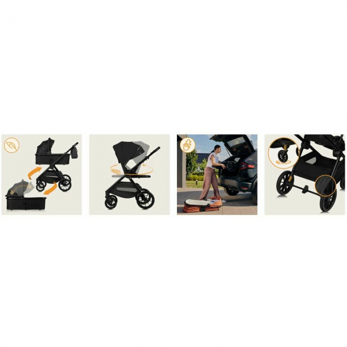 Carucior 2 in 1, Lionelo, Layla, Pana la 22 kg, Cadru aluminiu, Cu landou intarit si salteluta din spuma AirDots, Reversibil, Cu ventilatie 3D, Cu accesorii, EN1888-1, EN1888-2, EN1466, Negru [48]
