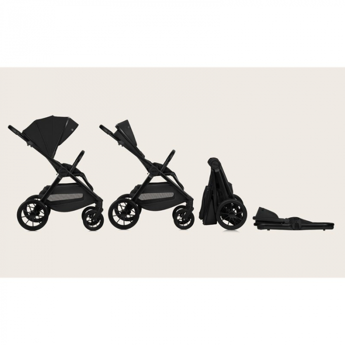 Carucior 2 in 1, Lionelo, Layla, Pana la 22 kg, Cadru aluminiu, Cu landou intarit si salteluta din spuma AirDots, Reversibil, Cu ventilatie 3D, Cu accesorii, EN1888-1, EN1888-2, EN1466, Negru [37]