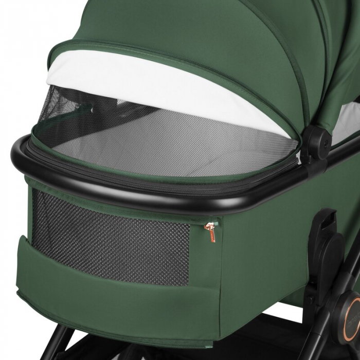 Carucior 2 in 1, Lionelo, Layla, Pana la 22 kg, Cadru aluminiu, Cu landou intarit si salteluta din spuma AirDots, Reversibil, Cu ventilatie 3D, Cu accesorii, EN1888-1, EN1888-2, EN1466, Verde [18]