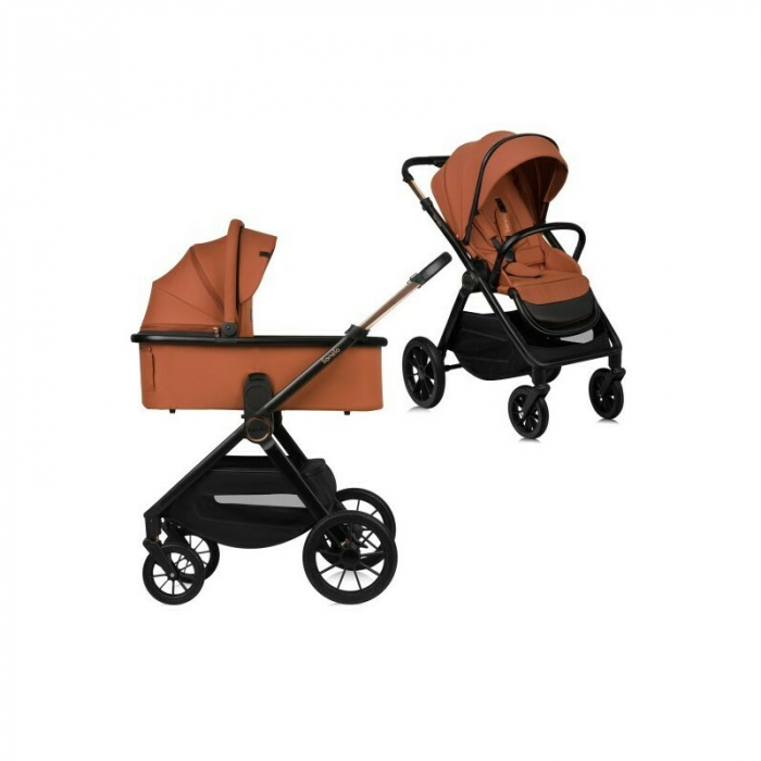 Carucior 2 in 1, Lionelo, Layla, Pana la 22 kg, Cadru aluminiu, Cu landou intarit si salteluta din spuma AirDots, Reversibil, Cu ventilatie 3D, Cu accesorii, EN1888-1, EN1888-2, EN1466, Maro [1]