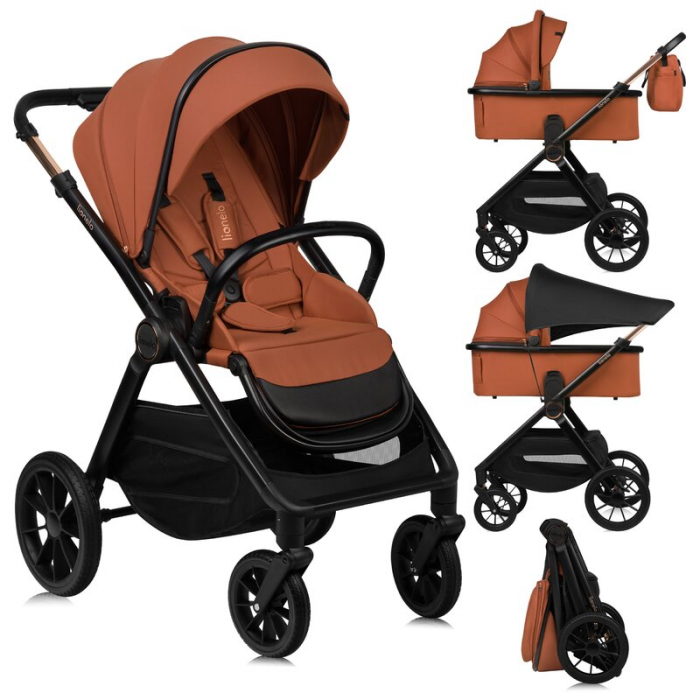 Carucior 2 in 1, Lionelo, Layla, Pana la 22 kg, Cadru aluminiu, Cu landou intarit si salteluta din spuma AirDots, Reversibil, Cu ventilatie 3D, Cu accesorii, EN1888-1, EN1888-2, EN1466, Maro [5]