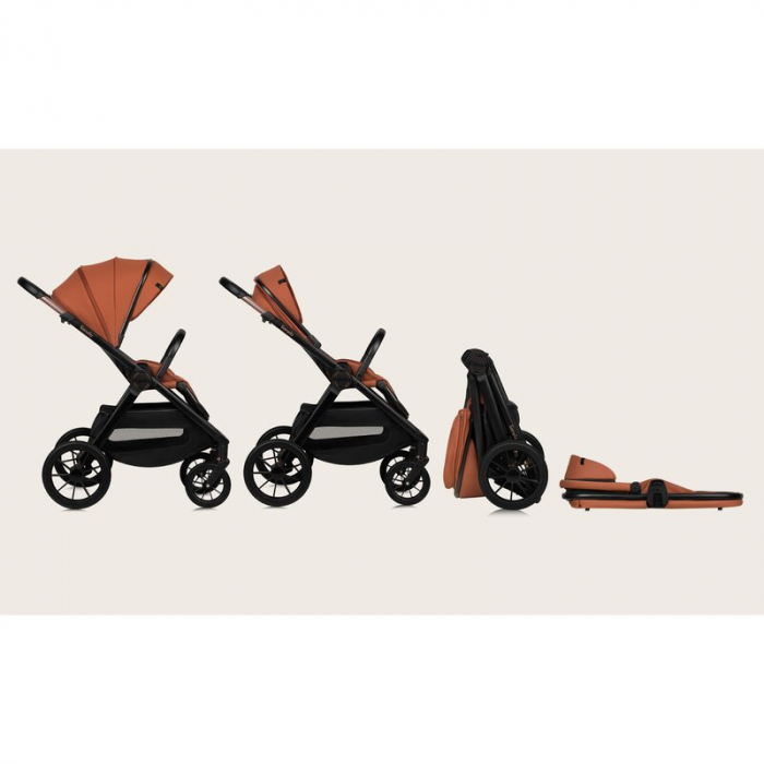Carucior 2 in 1, Lionelo, Layla, Pana la 22 kg, Cadru aluminiu, Cu landou intarit si salteluta din spuma AirDots, Reversibil, Cu ventilatie 3D, Cu accesorii, EN1888-1, EN1888-2, EN1466, Maro [36]