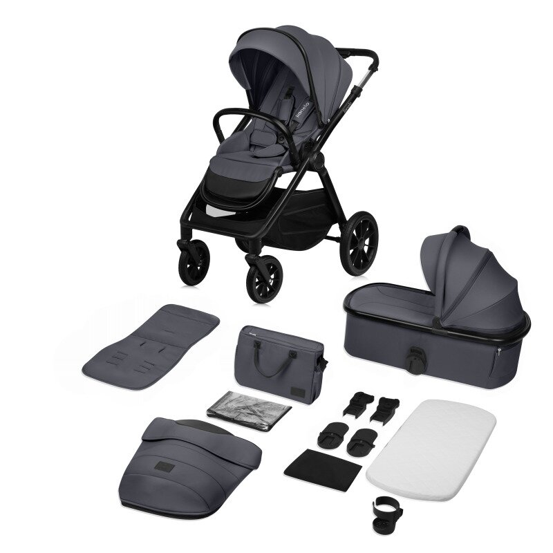 Carucior 2 in 1, Lionelo, Layla, Pana la 22 kg, Cadru aluminiu, Cu landou intarit si salteluta din spuma AirDots, Reversibil, Cu ventilatie 3D, Cu accesorii, EN1888-1, EN1888-2, EN1466, Gri [2]