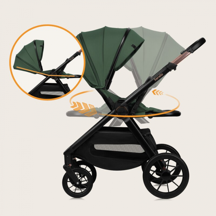 Carucior 2 in 1, Lionelo, Layla, Pana la 22 kg, Cadru aluminiu, Cu landou intarit si salteluta din spuma AirDots, Reversibil, Cu ventilatie 3D, Cu accesorii, EN1888-1, EN1888-2, EN1466, Verde [37]