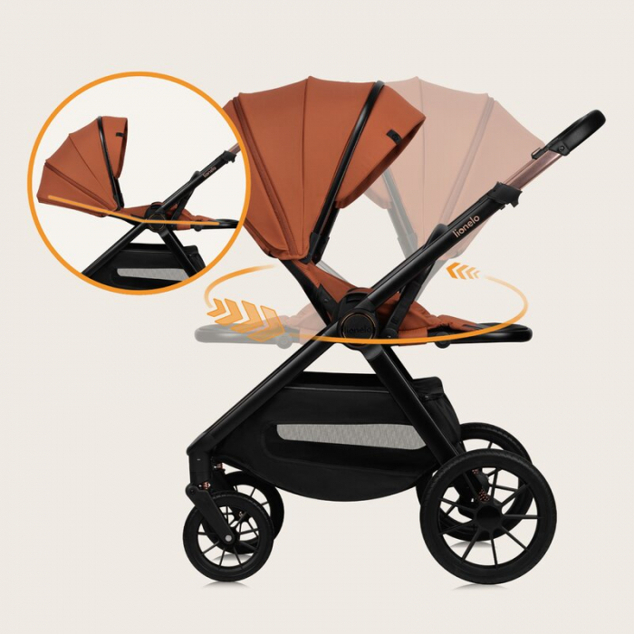 Carucior 2 in 1, Lionelo, Layla, Pana la 22 kg, Cadru aluminiu, Cu landou intarit si salteluta din spuma AirDots, Reversibil, Cu ventilatie 3D, Cu accesorii, EN1888-1, EN1888-2, EN1466, Maro [38]