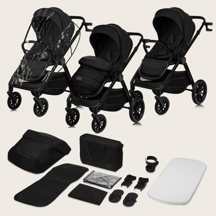 Carucior 2 in 1, Lionelo, Layla, Pana la 22 kg, Cadru aluminiu, Cu landou intarit si salteluta din spuma AirDots, Reversibil, Cu ventilatie 3D, Cu accesorii, EN1888-1, EN1888-2, EN1466, Negru [45]