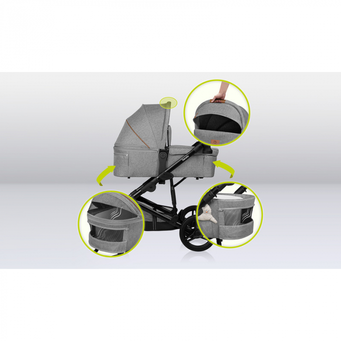 Carucior 2 in 1, Lionelo, Mari Tour, Cu landou individual si salteluta moale, Reversibil, Maner ajustabil, Plasa de tantari, Husa de picioare, Geanta parinti, 22 kg, Conform cu standardele europene de [16]