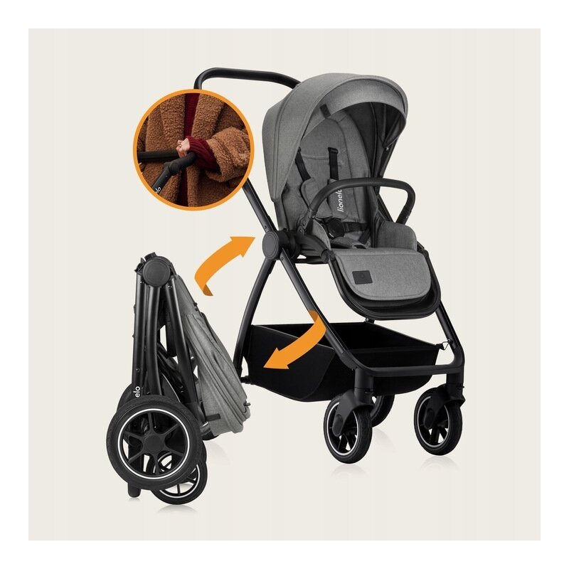 Carucior 2 in 1, Lionelo, Meril, Cu landou si scaun cu dimensiune XL, Reversibil, Cu sistem de ventilatie 3D, Cu accesorii, Pana la 22 kg, Conform cu EN1888-1 EN1888-2, EN1466, Gri [32]
