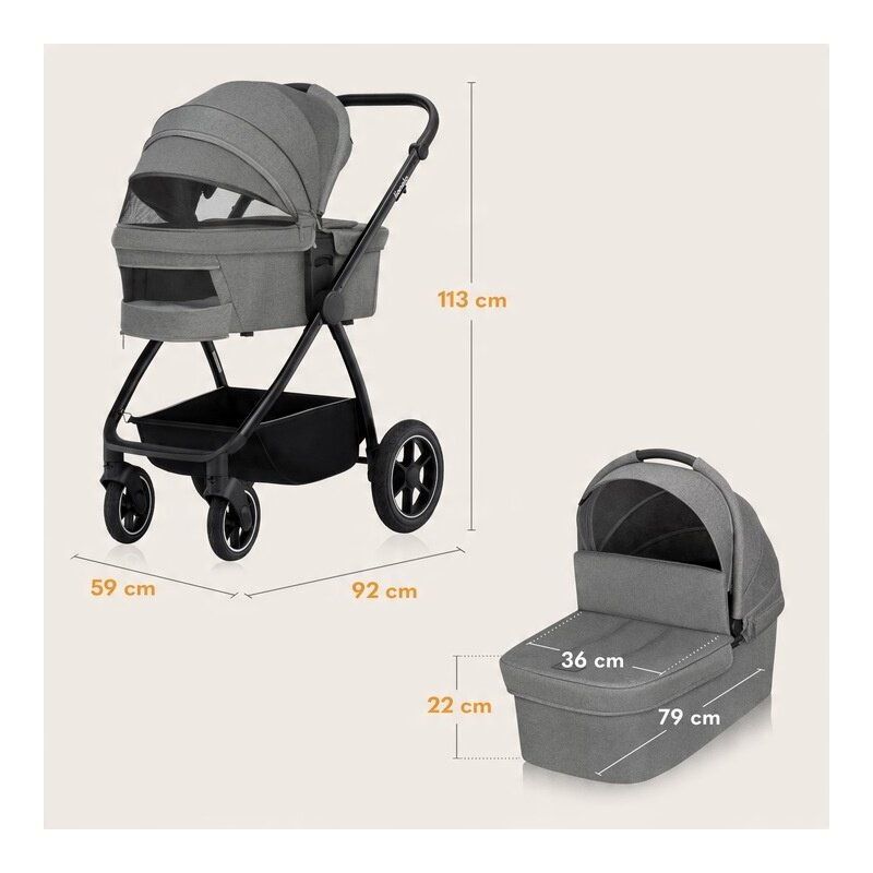 Carucior 2 in 1, Lionelo, Meril, Cu landou si scaun cu dimensiune XL, Reversibil, Cu sistem de ventilatie 3D, Cu accesorii, Pana la 22 kg, Conform cu EN1888-1 EN1888-2, EN1466, Gri [29]