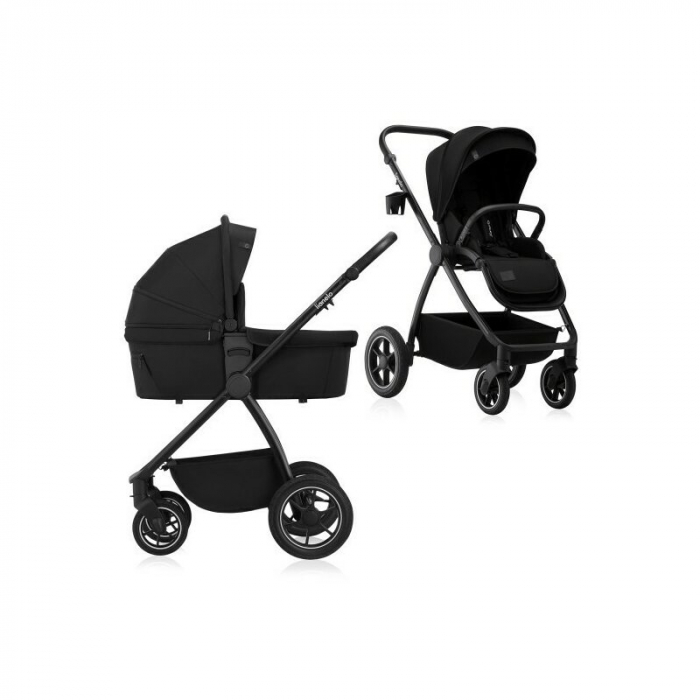Carucior 2 in 1, Lionelo, Meril, Cu landou si scaun cu dimensiune XL, Reversibil, Cu sistem de ventilatie 3D, Cu accesorii, Pana la 22 kg, Conform cu EN1888-1 EN1888-2, EN1466, Negru [1]