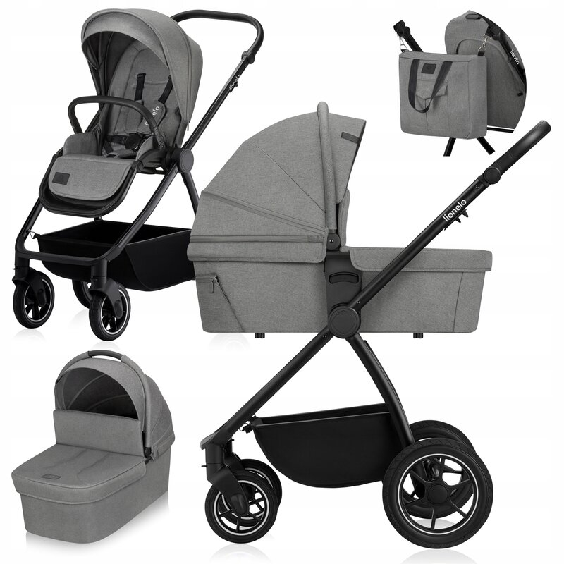 Carucior 2 in 1, Lionelo, Meril, Cu landou si scaun cu dimensiune XL, Reversibil, Cu sistem de ventilatie 3D, Cu accesorii, Pana la 22 kg, Conform cu EN1888-1 EN1888-2, EN1466, Gri [4]