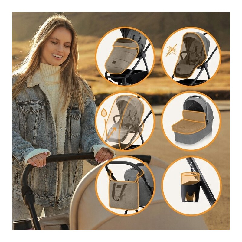 Carucior 2 in 1, Lionelo, Meril, Cu landou si scaun cu dimensiune XL, Reversibil, Cu sistem de ventilatie 3D, Cu accesorii, Pana la 22 kg, Conform cu EN1888-1 EN1888-2, EN1466, Gri [36]
