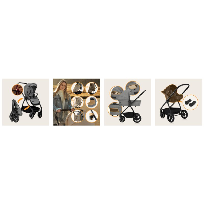 Carucior 2 in 1, Lionelo, Meril, Cu landou si scaun cu dimensiune XL, Reversibil, Cu sistem de ventilatie 3D, Cu accesorii, Pana la 22 kg, Conform cu EN1888-1 EN1888-2, EN1466, Gri [44]