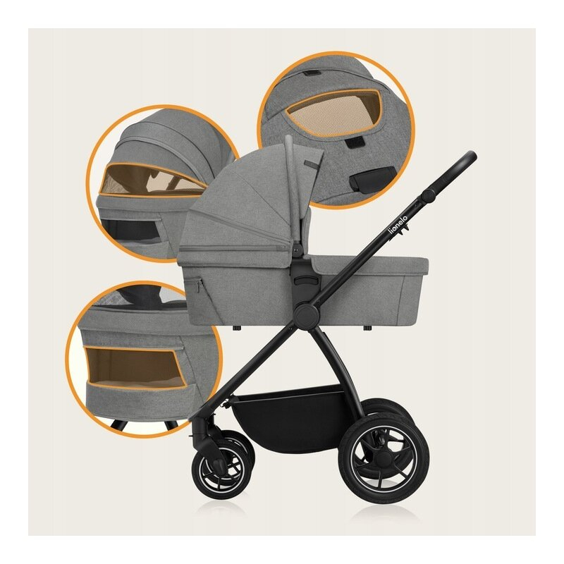 Carucior 2 in 1, Lionelo, Meril, Cu landou si scaun cu dimensiune XL, Reversibil, Cu sistem de ventilatie 3D, Cu accesorii, Pana la 22 kg, Conform cu EN1888-1 EN1888-2, EN1466, Gri [31]