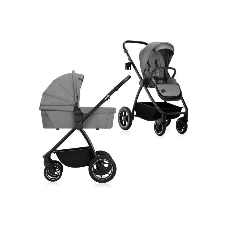 Carucior 2 in 1, Lionelo, Meril, Cu landou si scaun cu dimensiune XL, Reversibil, Cu sistem de ventilatie 3D, Cu accesorii, Pana la 22 kg, Conform cu EN1888-1 EN1888-2, EN1466, Gri [1]