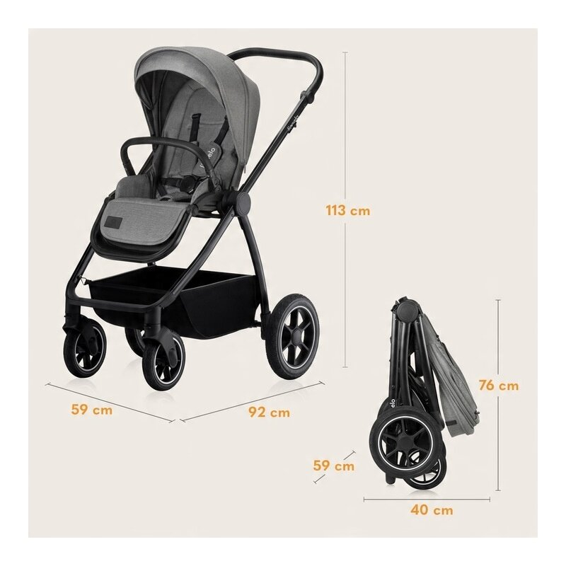 Carucior 2 in 1, Lionelo, Meril, Cu landou si scaun cu dimensiune XL, Reversibil, Cu sistem de ventilatie 3D, Cu accesorii, Pana la 22 kg, Conform cu EN1888-1 EN1888-2, EN1466, Gri [28]