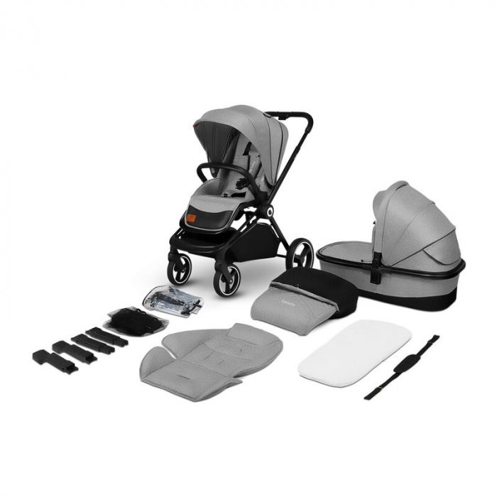 Carucior 2 in 1, Lionelo, Mika, Cadru din aluminiu, Cu landou intarit si salteluta moale, Reversibil, Maner ajustabil, Plasa de tantari, Husa de ploaie, de picioare, 22 kg, Conform cu standardele euro [4]