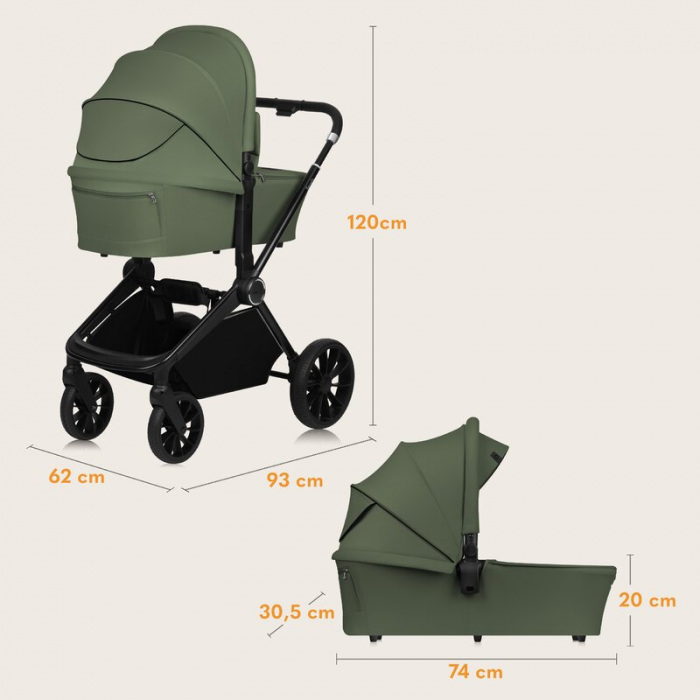 Carucior 2 in 1, Lionelo, Mika Plus, Cadru din aluminiu, Cu landou intarit si salteluta moale, Reversibil, Cu sistem de ventilatie 3D, Cu accesorii, Pana la 22 kg, Conform cu EN1888-1 EN1888-2, EN1466 [36]