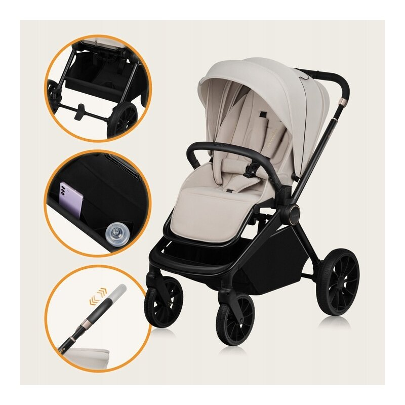 Carucior 2 in 1, Lionelo, Mika Plus, Cadru din aluminiu, Cu landou intarit si salteluta moale, Reversibil, Cu sistem de ventilatie 3D, Cu accesorii, Pana la 22 kg, Conform cu EN1888-1 EN1888-2, EN1466 [64]