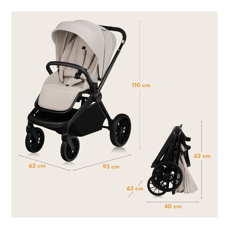 Carucior 2 in 1, Lionelo, Mika Plus, Cadru din aluminiu, Cu landou intarit si salteluta moale, Reversibil, Cu sistem de ventilatie 3D, Cu accesorii, Pana la 22 kg, Conform cu EN1888-1 EN1888-2, EN1466 [62]