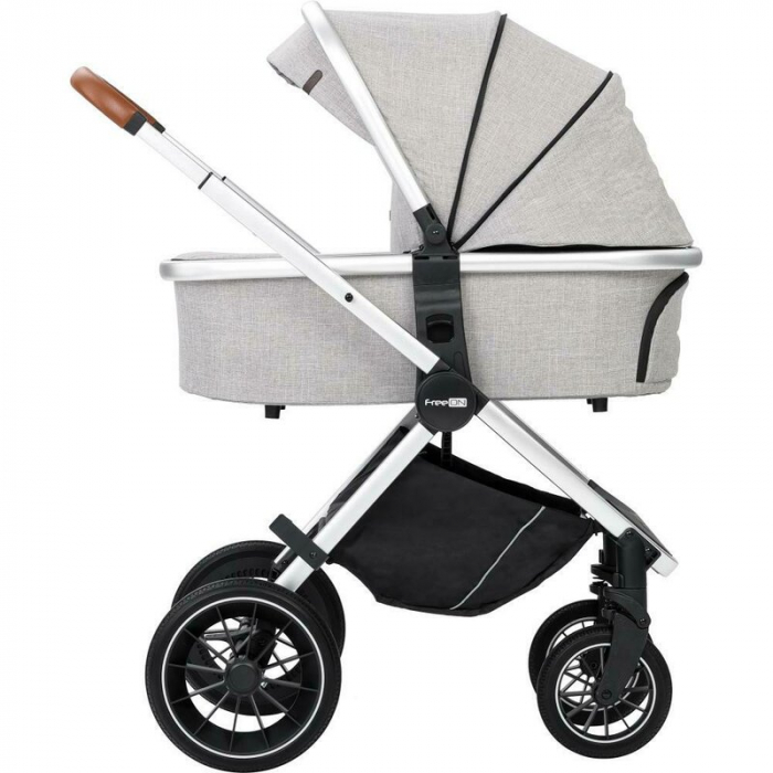 Carucior 3 in 1, FreeON, Joy, Reversibil, Cu cadru din aluminiu, Scoica auto, Husa picioare, Geanta mamici si accesorii, Conform cu standardele europene EN1888-1:2018+A1:2022, Gri [2]