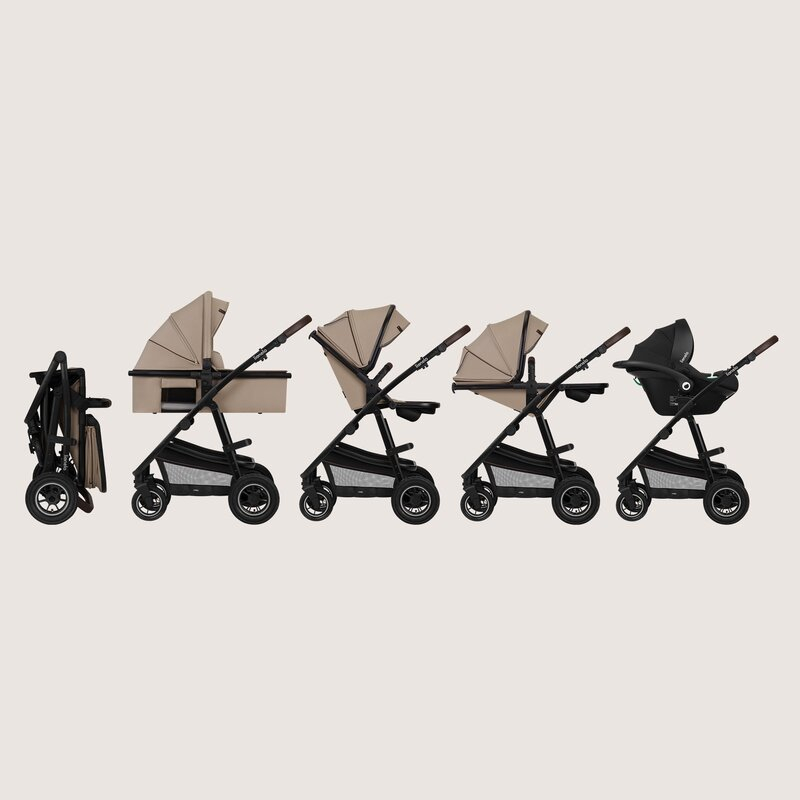 Carucior 3 in 1, Lionelo, Amber, Cadru aluminiu, Cu landou intarit si salteluta moale, Cu scoica auto testata ADAC, Reversibil, Cu accesorii, Geanta parinti, Pana la 22 kg, Bej [3]