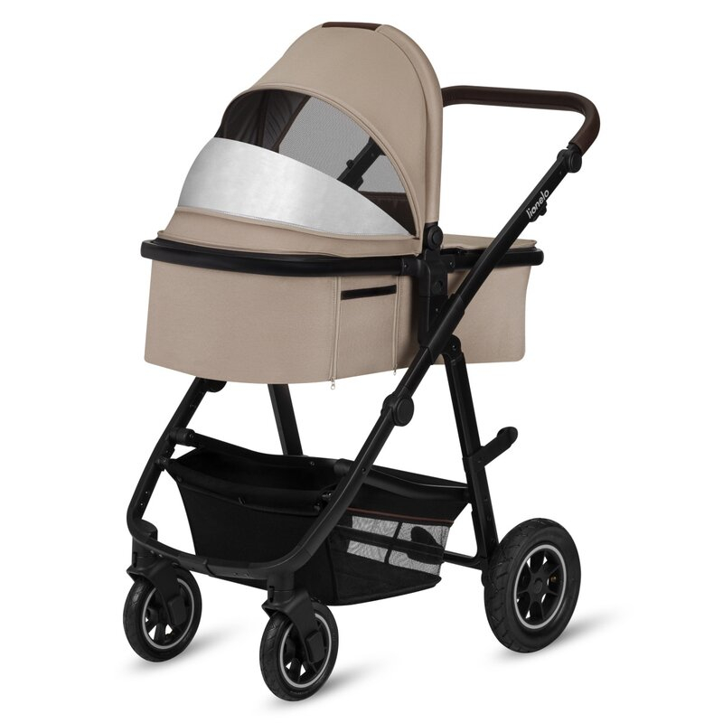 Carucior 3 in 1, Lionelo, Amber, Cadru aluminiu, Cu landou intarit si salteluta moale, Cu scoica auto testata ADAC, Reversibil, Cu accesorii, Geanta parinti, Pana la 22 kg, Bej [11]