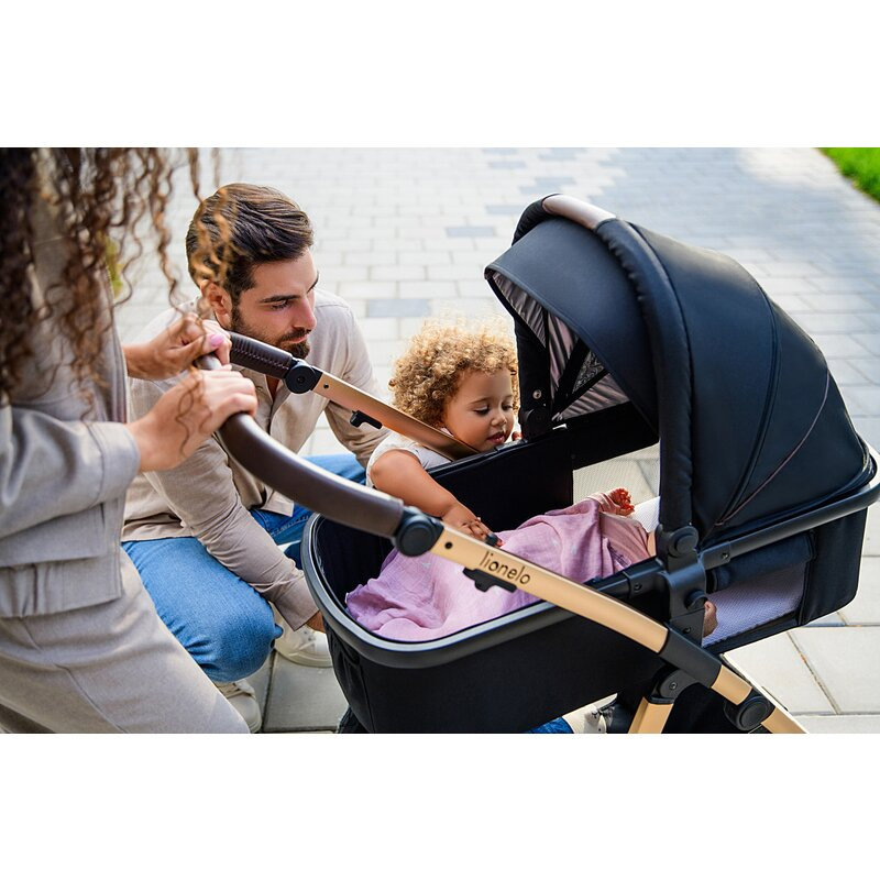 Carucior 3 in 1, Lionelo, Amber, Cadru aluminiu, Cu landou intarit si salteluta moale, Cu scoica auto testata ADAC, Reversibil, Cu accesorii, Geanta parinti, Pana la 22 kg, Bej [49]