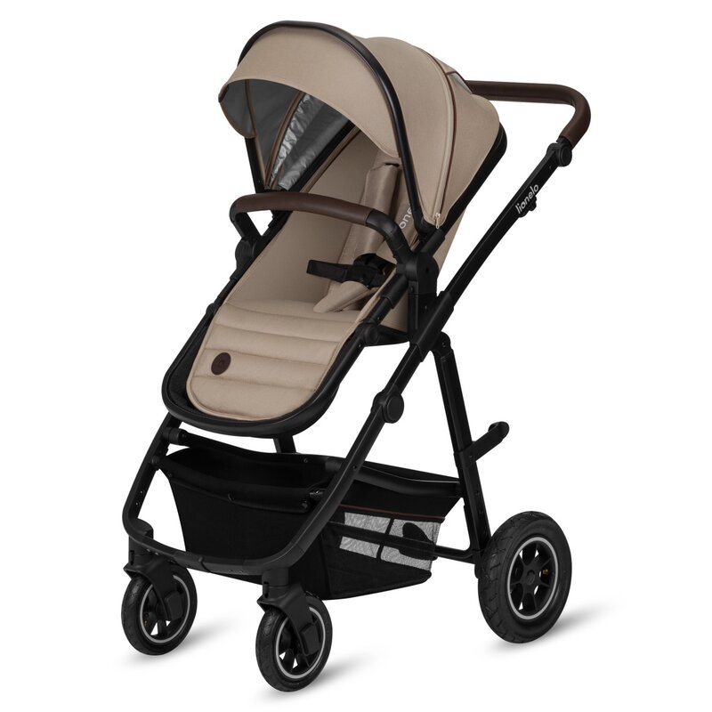 Carucior 3 in 1, Lionelo, Amber, Cadru aluminiu, Cu landou intarit si salteluta moale, Cu scoica auto testata ADAC, Reversibil, Cu accesorii, Geanta parinti, Pana la 22 kg, Bej [6]
