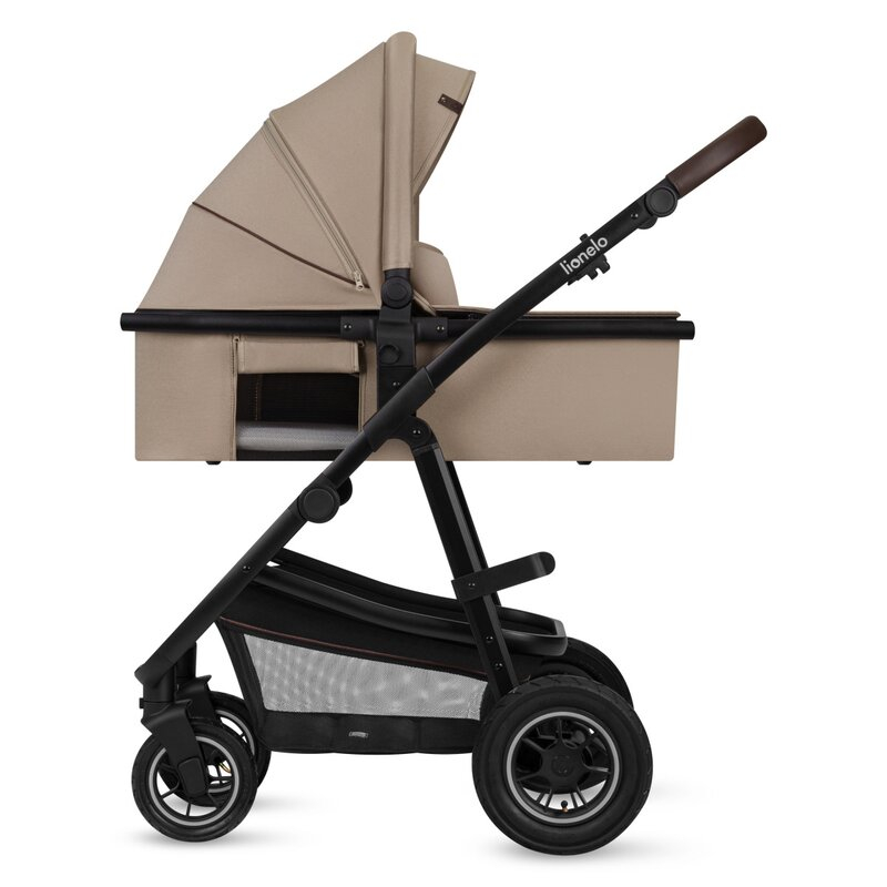 Carucior 3 in 1, Lionelo, Amber, Cadru aluminiu, Cu landou intarit si salteluta moale, Cu scoica auto testata ADAC, Reversibil, Cu accesorii, Geanta parinti, Pana la 22 kg, Bej [18]