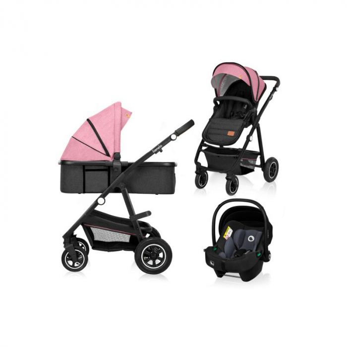 Carucior 3 in 1, Lionelo, Amber, Cadru aluminiu, Cu landou intarit si salteluta moale, Cu scoica auto testata ADAC, Reversibil, Cu accesorii, Geanta parinti, Pana la 22 kg, EN1888-1 EN1888-2 EN1466 EC [1]