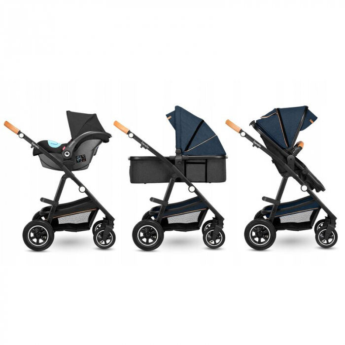 Carucior 3 in 1, Lionelo, Amber, Cadru aluminiu, Cu landou intarit si salteluta moale, Cu scoica auto testata ADAC, Reversibil, Cu accesorii, Geanta parinti, Pana la 22 kg, EN1888-1 EN1888-2 EN1466 EC [54]