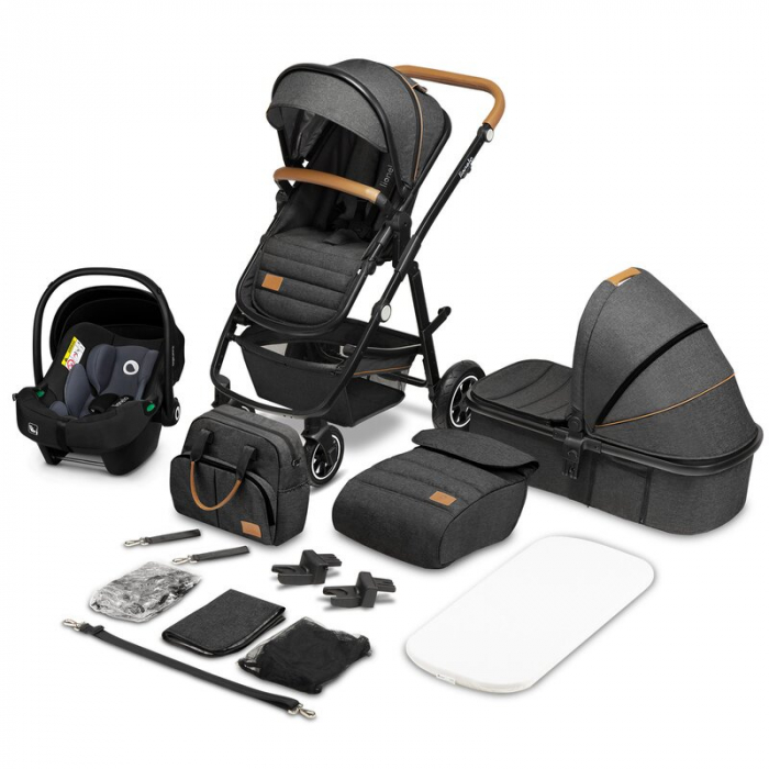 Carucior 3 in 1, Lionelo, Amber, Cadru aluminiu, Cu landou intarit si salteluta moale, Cu scoica auto testata ADAC, Reversibil, Cu accesorii, Geanta parinti, Pana la 22 kg, EN1888-1 EN1888-2 EN1466 EC [3]