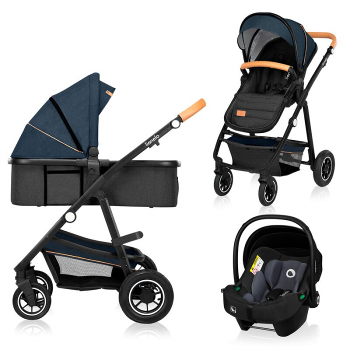 Carucior 3 in 1, Lionelo, Amber, Cadru aluminiu, Cu landou intarit si salteluta moale, Cu scoica auto testata ADAC, Reversibil, Cu accesorii, Geanta parinti, Pana la 22 kg, EN1888-1 EN1888-2 EN1466 EC [1]