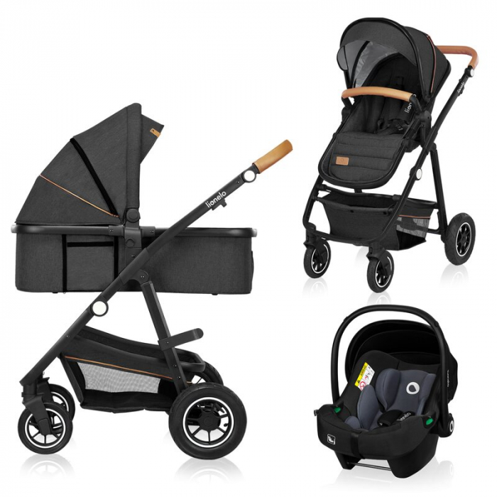 Carucior 3 in 1, Lionelo, Amber, Cadru aluminiu, Cu landou intarit si salteluta moale, Cu scoica auto testata ADAC, Reversibil, Cu accesorii, Geanta parinti, Pana la 22 kg, EN1888-1 EN1888-2 EN1466 EC [1]