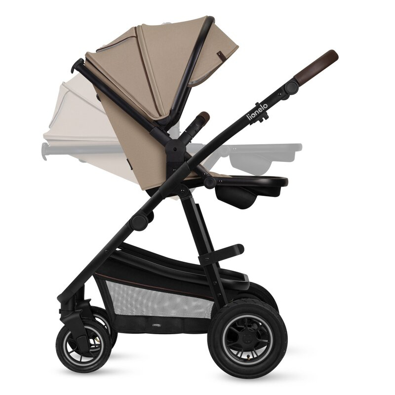 Carucior 3 in 1, Lionelo, Amber, Cadru aluminiu, Cu landou intarit si salteluta moale, Cu scoica auto testata ADAC, Reversibil, Cu accesorii, Geanta parinti, Pana la 22 kg, Bej [17]