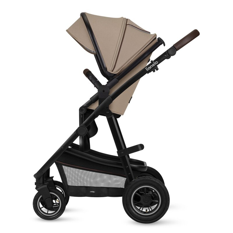 Carucior 3 in 1, Lionelo, Amber, Cadru aluminiu, Cu landou intarit si salteluta moale, Cu scoica auto testata ADAC, Reversibil, Cu accesorii, Geanta parinti, Pana la 22 kg, Bej [14]
