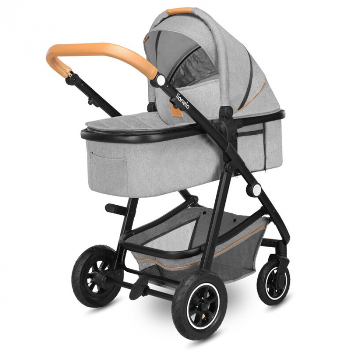 Carucior 3 in 1 Lionelo Amber, Cadru din aluminiu, Landou confortabil, Scaun auto testat ADAC, Accesorii incluse, Geanta parinti, pana la 22 kg, Certificat EN1888, Gri Deschis [8]