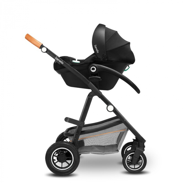 Carucior 3 in 1 Lionelo Amber, Cadru din aluminiu, Landou confortabil, Scaun auto testat ADAC, Accesorii incluse, Geanta parinti, pana la 22 kg, Certificat EN1888, Gri Deschis [42]