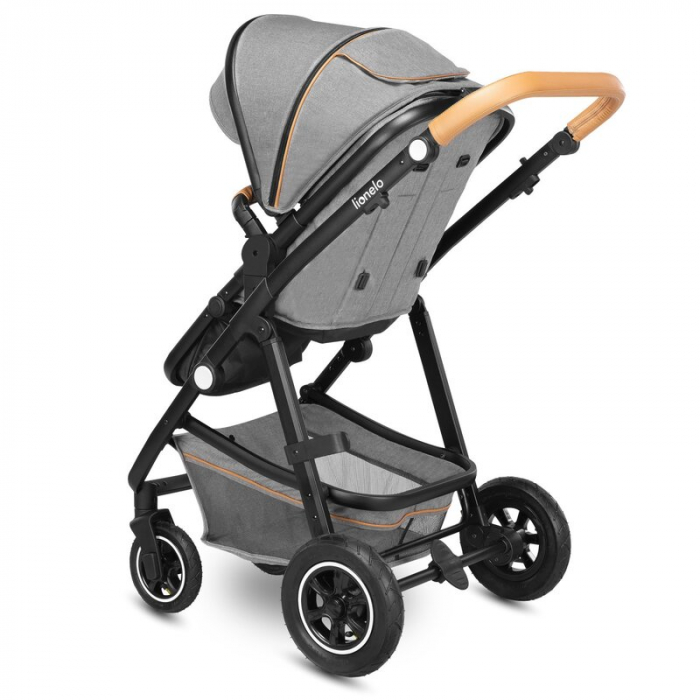 Carucior 3 in 1 Lionelo Amber, Cadru din aluminiu, Landou confortabil, Scaun auto testat ADAC, Accesorii incluse, Geanta parinti, pana la 22 kg, Certificat EN1888, Gri Deschis [26]