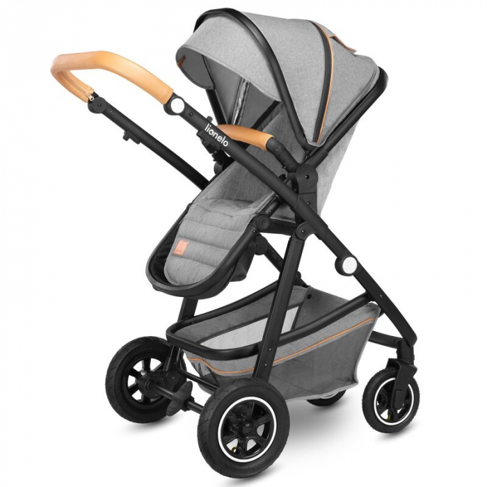 Carucior 3 in 1 Lionelo Amber, Cadru din aluminiu, Landou confortabil, Scaun auto testat ADAC, Accesorii incluse, Geanta parinti, pana la 22 kg, Certificat EN1888, Gri Deschis [35]