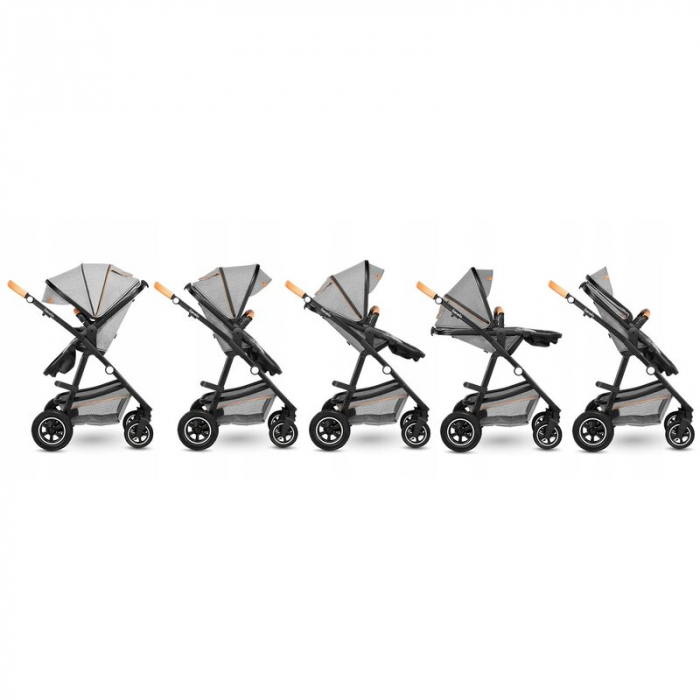 Carucior 3 in 1 Lionelo Amber, Cadru din aluminiu, Landou confortabil, Scaun auto testat ADAC, Accesorii incluse, Geanta parinti, pana la 22 kg, Certificat EN1888, Gri Deschis [4]