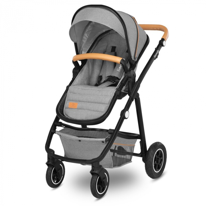 Carucior 3 in 1 Lionelo Amber, Cadru din aluminiu, Landou confortabil, Scaun auto testat ADAC, Accesorii incluse, Geanta parinti, pana la 22 kg, Certificat EN1888, Gri Deschis [24]