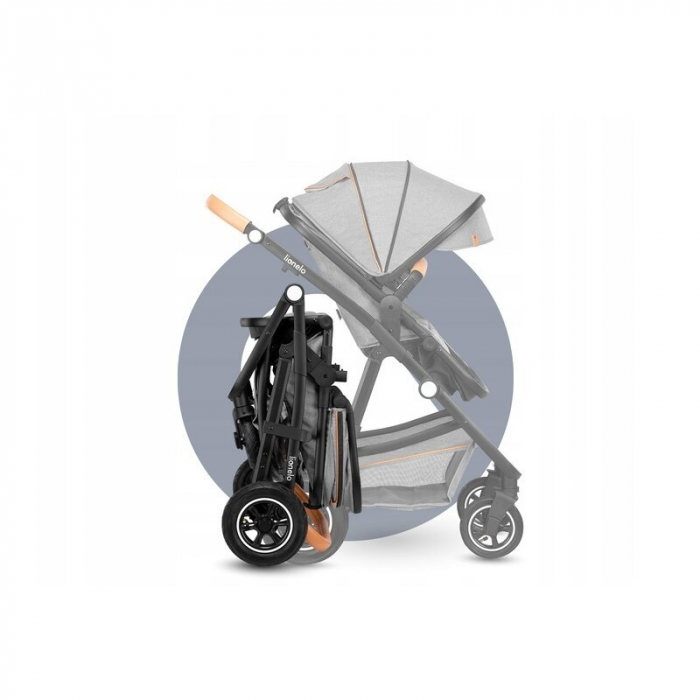 Carucior 3 in 1 Lionelo Amber, Cadru din aluminiu, Landou confortabil, Scaun auto testat ADAC, Accesorii incluse, Geanta parinti, pana la 22 kg, Certificat EN1888, Gri Deschis [59]