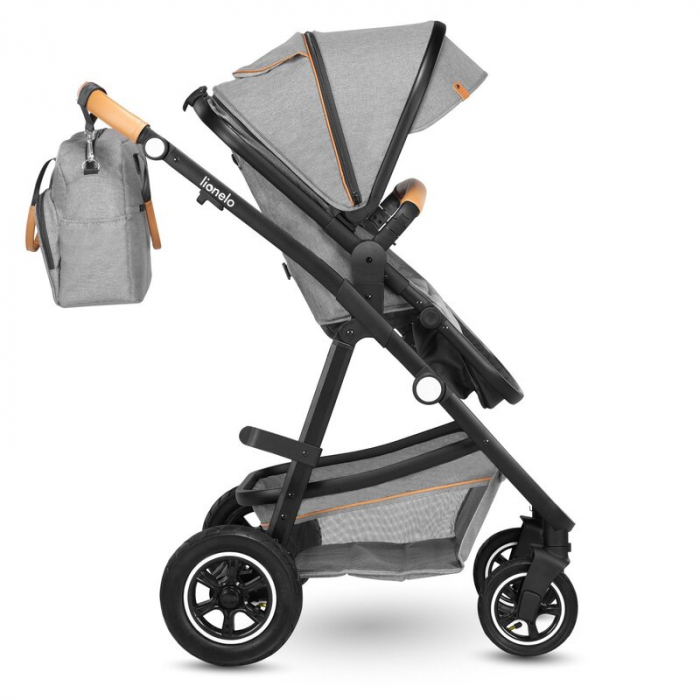 Carucior 3 in 1 Lionelo Amber, Cadru din aluminiu, Landou confortabil, Scaun auto testat ADAC, Accesorii incluse, Geanta parinti, pana la 22 kg, Certificat EN1888, Gri Deschis [34]