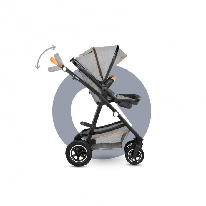 Carucior 3 in 1 Lionelo Amber, Cadru din aluminiu, Landou confortabil, Scaun auto testat ADAC, Accesorii incluse, Geanta parinti, pana la 22 kg, Certificat EN1888, Gri Deschis [60]