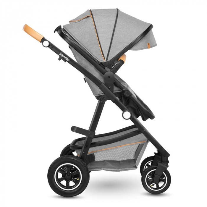 Carucior 3 in 1 Lionelo Amber, Cadru din aluminiu, Landou confortabil, Scaun auto testat ADAC, Accesorii incluse, Geanta parinti, pana la 22 kg, Certificat EN1888, Gri Deschis [32]