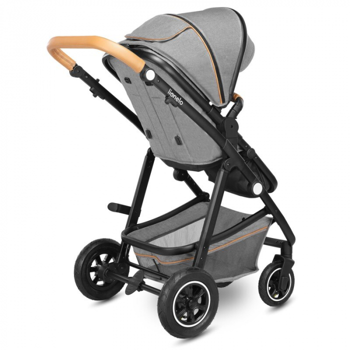 Carucior 3 in 1 Lionelo Amber, Cadru din aluminiu, Landou confortabil, Scaun auto testat ADAC, Accesorii incluse, Geanta parinti, pana la 22 kg, Certificat EN1888, Gri Deschis [27]